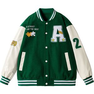 Erkek Ceketleri Hip Hop Erkek Varsity Ceket Bulmaca Mektup Nakış Patchwork Retro Bahar Kadın PU Deri Bombacı CeketErkekler