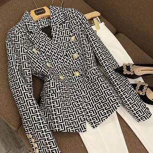 B918 feminino Suits Blazers Brand Tide Brand de alta qualidade designer de moda retro Presbyopic Maze S￩rie de terno Jaqueta Le￣o Lion Slim plus size roupas femininas