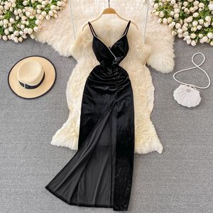 Vestidos casuais JiuMeiDai feminino outono elegante vestido de veludo linha A senhora escritório frisado robe femme designer vintage roupas de festa Vestid