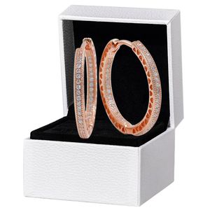 Розовое золото Sparkle Hearts Big Hoop Earrings Women Girls Party дизайнерские украшения из стерлингового серебра 925 пробы Оригинальная коробка для серьги-гвоздика Pandora