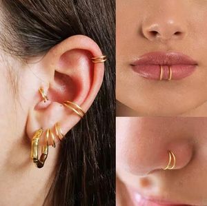 Stainless Steel Double Nose Ring Spiral Septum Piercing Cartilage Hoop Earrings for Women Nostril Jewelry