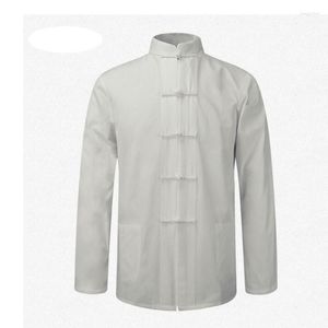 Erkek Tişörtler Erkekler Pamuk Sıvı Üstler Giysi Erkekler İçin Takım Takımlar Bluz Gömlek Hanfu Üniforma Geleneksel Çin Giysileri Tan207c