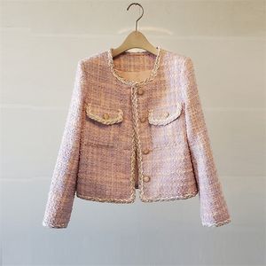 Взлетно -взлетно -посадочная падение зима OL Work Women Pink Prite Wool Tweed Coat Jacket Casual теплый с длинным рукавом мода мода 220819