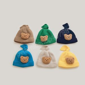 Симпатичная зимняя детская шляпа мультфильм медведь малыш Beanie теплый хлопковой подкладка вязаные детские шляпы для девочек мальчики младенцы 6-24 м