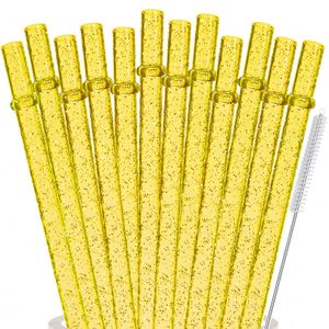 Makarna içme pipetleri yeniden kullanılabilir açık parıltı 11 uzun sert plastik bardak temizleme fırçası sarı