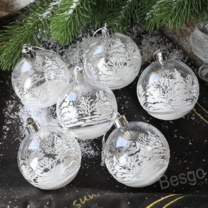 Рождественская елка подвесное мяч -орнамент Рождество прозрачные шарики с деревьями лист рисовать рождественские украшения звезда печатная подвеска BH7472 TQQ