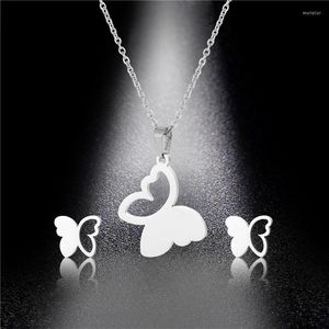 Schmuck Sets Kreative Einfache Titan Stahl Schmetterling Halskette Ohrring Set Verkauf Spot Großhandel