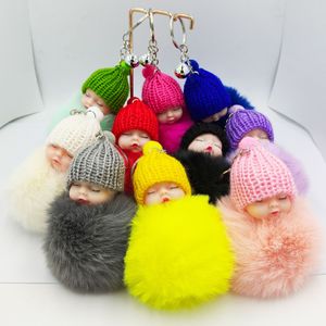 Boneca de Dormir Bonita Chaveiro Pompom Bola de Pêlo de Coelho Mosquetão Chaveiro Feminino para Crianças Porta-Chaves Bolsa Pingente 50