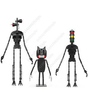 Bloklar MOC Korku Oyunu Sahnesi Siren Kafası Klasik Mekanik Canavar Yapı Taş Meclis Modeli Siyah Robot Boy Oyuncak Hediyesi 220827