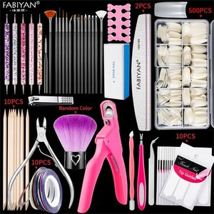 500pcs Box Kit Clear Natural False Nail Tips Full Half Cover French False Art Acrylic Finger UV Manicure Tools 220827