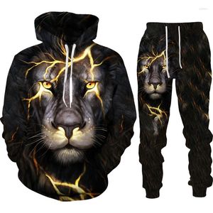 Мужские спортивные костюмы Осенняя зима 3D Lion Tiger Printed Men's Sweater Set Set Sportswear Close Close Count