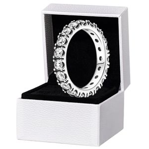 Sparkling Row Eternity Ring Стерлингового Серебра 925 Женщины Мужские Полный CZ бриллиант Свадебный Подарок Ювелирные Изделия для Пандоры Кольца Lover Band с Оригинальной коробкой