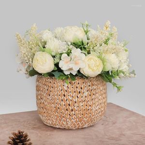 Dekoratif çiçekler küçük güller düğün buket şakayık yapay ev dekor şakayıkları ipek beyaz mor gül sahte sonbahar süslemeleri