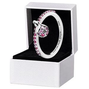 Pembe Şeftali Blossom Bud Ring 925 Sterling Gümüş Kadın Kızlar Düğün Takı Pandora CZ Elmas Kolye Yüzükleri Orijinal Kutu Seti