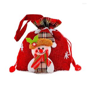 Сумки для подарочной упаковки декоративные лось Санта -Принт Рукоятный 3D Decor Shinkstring Рождественские конфеты для детей