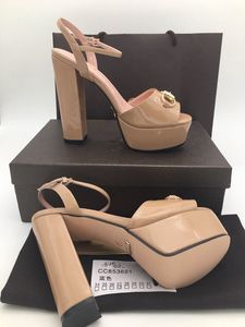Tasarımcı lüks sandaletler kadın yüksek topuk sandalet platformu pompalar hakiki deri topuklu stiletto ayakkabılar 7 renk boyutu 35-42 kutu Çift G Horsebit tıknaz topuk