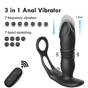 Güzellik Ürünleri Elektrikli Teleskopik Anal Vibratör Prostat Masaj Popo Tapası Uyarıcı Gecikme Penis Halkası Dildos Erkekler İçin Seksi Oyuncaklar Gay