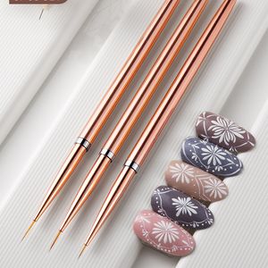 3 Stück Nagelbürsten Acryl UV Gel Nagellack Liner Malpinsel Zeichnung Blumen Streifen Design Maniküre Werkzeuge Kits 7/9/11 mm Roségold Nab063