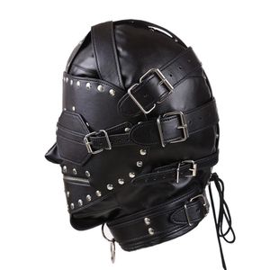 Güzellik Öğeleri BDSM Bondage PU Deri Deri Tam Kapak Slave Eyepatch Kafa Kablo Denizcilik Fermuar Fetiş Çiftler için Seksi Oyuncaklar Ensory Yoksunluk