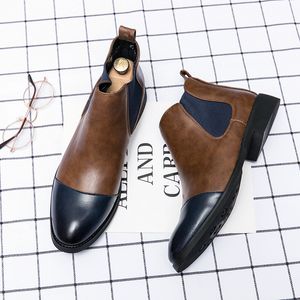 Британские ботинки Мужские ботинки с твердым цветом pu slip на персонализированной прямой моде повседневная улица All-Match Ad155