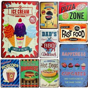 Metal Painting Delicious Food Poster Tin Sign Metal Places Retro Iron Plate Painting Shop Restaurante Sticker Wall Stick Decor T220829