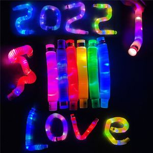 LED Flash Pop Tubes Sensory Toy Adult Stress Relieve Toys Plastic Bellows Children Rave Squeeze Toy
