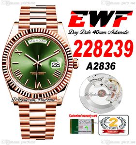 EWF GÜN TARİH 228235 A2836 Otomatik Erkek Saat ETA 40mm gül altın yivli Çember Yeşil Roman Kravat Başkanlık Bilezik Aynı Seri Kart Süper Baskı Puretime C3