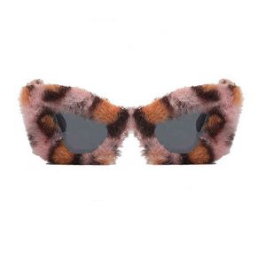 Солнцезащитные очки модные леопардовые мягкие меховые бархатные солнцезащитные очки Женские панк -кошачьи глаза солнечные очки женские оттенки