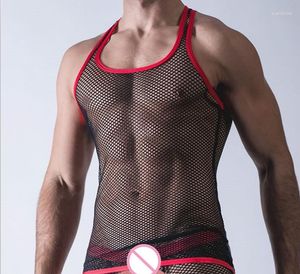 Men's Tank Tops Sexy Men Transparent Mesh Singlet Underwear Gay Exotic Home Lounge Sleep Wear Undershirts Summer Vest