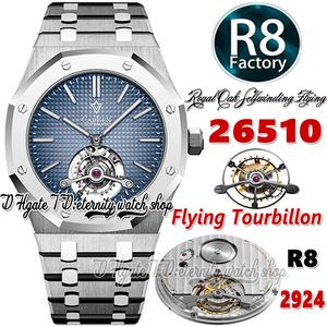 R8F V3 Ekstra İnce El Winding Tourbillon Mens Watch R8F26510 41mm SIHH Mekanik Dumanlı Mavi Doku Dial Paslanmaz Çelik Bilezik Süper Sürüm Sonsuzluk Saatler