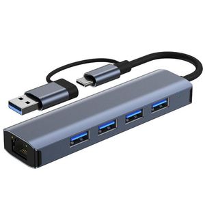 1000Mbps RJ45 Tip C HUB EXTERDER USB-C Ethernet 5 İç 1 Adaptör Ağı USB Splitter PC Dizüstü bilgisayar anahtarı İnternet için 4 bağlantı noktası