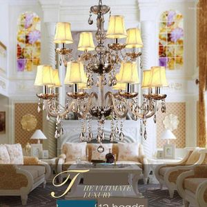 Kronleuchter Große 12-armige LED-Deckenleuchter für Villa El Antike Kristall-Lampara-Lampen Land-Vintage-Kerzen-Hängeleuchten