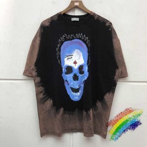 Мужские футболки большого размера Tie Dye Flame Skull Print Футболка Мужчины Женщины Футболка лучшего качества Wash And Make Old Tops Tee T221130