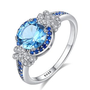 Londra Blue Topaz Ring S925 Gümüş Mikro Set Zirkon Lüks Marka Vintage Ring Avrupa ve Amerikan Sıcak Moda Kadınlar Yüksek Uç Yüzük Takı Sevgililer Günü Hediye SPC