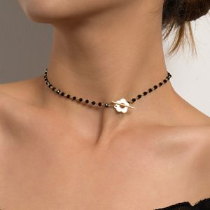 Neue Mode Luxus Schwarz Kristall Glas Perle Kette Choker Halskette Für Frauen Blume Lariat Lock Kragen Halskette Geschenke