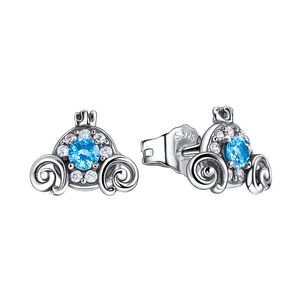 Mavi CZ Diamond Pumpkin Stud Küpe 925 STERLING Gümüş Pandora Moda Partisi Mücevherleri için Orijinal Kutu Kadınlar için Seti Kız Arkadaş Hediyesi