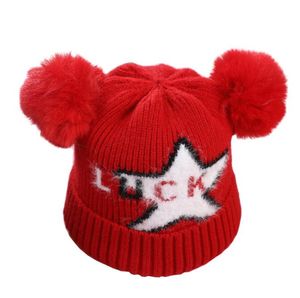 Kış Örgü Bebek Marka Tasarımcı Şapkası Yumuşak Beanie Şapkalar Big Ball Bobble Pom Poms Angora Yün Şapkalar Çift Katmanlı Kalın Sıcak Bebek Şanslı Bonnet Kapakları