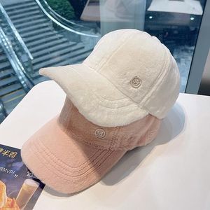 m letter rabbit fur cap ins tide brand female autumn and winter allmatch plush hat suitable for face big baseball caps