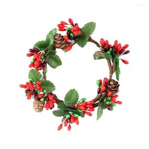Dekoratif Çiçekler Noel Süsleri Yapay Kırmızı Berry Ring Floral Deacute; Cor Simülasyon Çelenk Doğru ve Yanlış Çam Konileri İçin