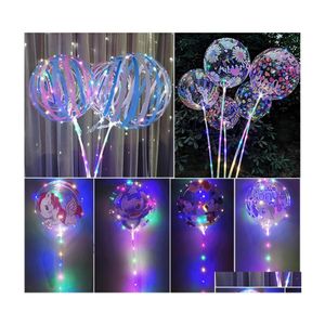 LED String Luminous Balon Dizeleri Işıklar 20 inç Baskı Deseni Şeffaf Balonlar 70cm Pole 3 Metre Hat Weddi OTGCR