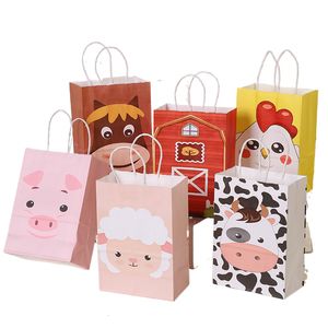 Hediye sargısı 6pcs/set karikatürleri çiftlik hayvanları kağıt hediyeler torbalar domuz inek koyun partisi dekoru tatlı kutu çocuklar doğum günü bebek paketleme çantası TC103 221202