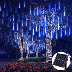 Garden Decorations Solar LED Meteor Shower Rain Lights Holiday String Waterproof Light 8 Tubes 144 Leds Christmas Wedding Decoration 221202