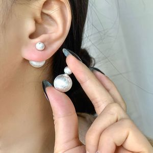 925 STERLING Gümüş Çift Yan Saplama Kadınlar İçin Küpe Geometrik Yuvarlak Top Buzlu Küpe 12/14mm