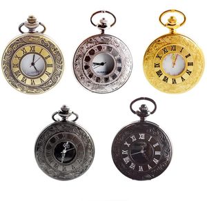 Bronze Retro Roman Numerals Display Quartz Pocket Watch Vintage Pendant Clock for Men Women Fob Sweater Chain  Hanging Chain