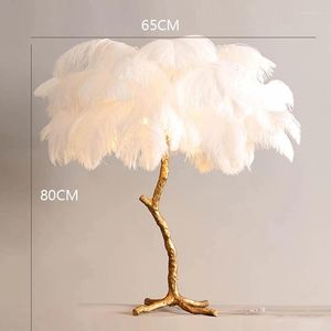 Floor Lamps Nodic Luxury Ostrich Feather Lamp Lighting Resin Brass Gold Nordic Standing For Living Room Villa Tripot Home Decor