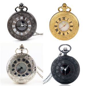 Vintage Pocket Watches Charm Unisex Fashion Roman Number Quartz Steampunk Pocket Watch Women Man Necklace Pendant with Chain Gifts