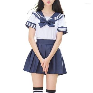 Roupas conjuntos de estilo japonês estudantes meninas uniformes escolares marinho figurino mulheres sexy jk terno marinheiro blusa de saia plissada