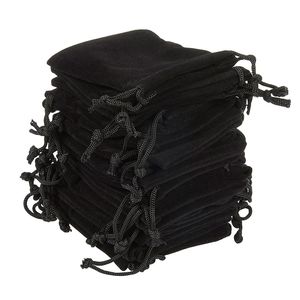 Takı Stand Yumuşak Kadife Çöpler Hediye Ambalaj Paketi için Drawstrings 100 Pouch Torbalar Parti Düğün Malzemeleri Siyah 221205