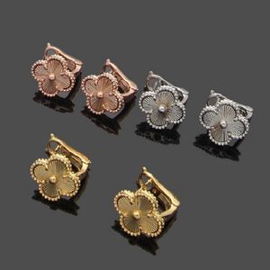 Brincos de grife de luxo com rosca para trás Brincos de trevo de quatro folhas Moda feminina Brinco de ouro 18K joias
