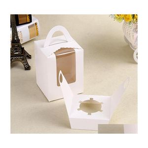 Cupcake Single Cupcake Boxes With Clear Window Handle Portable Aron Box Mousse Cake Snack Paper Package Birthday Party Supply 103 Dr Dhua8